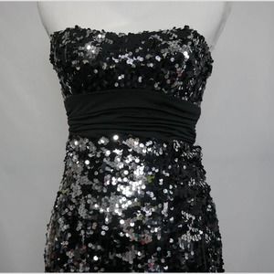 Xtraordinary Strapless, Black/Silver Flip Sequins, Bodycon Mini Cocktail Dress